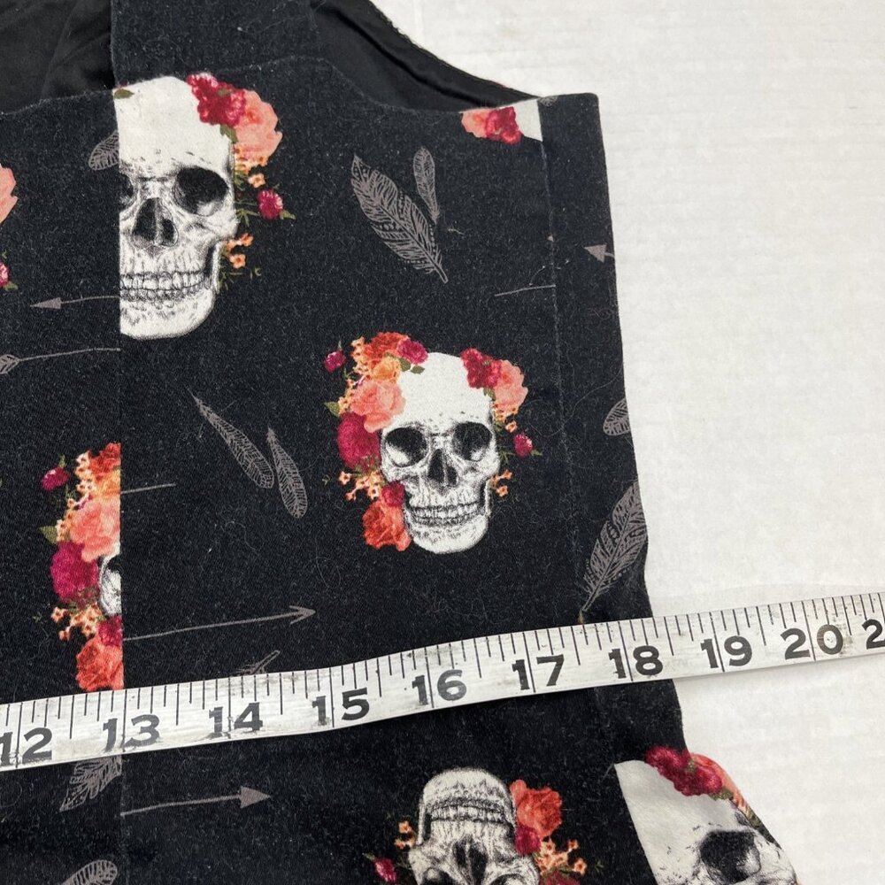 Torrid Skater Dress Womens 16 Black Skulls Floral Mini Back Cutout Goth Grunge - Picture 9 of 9